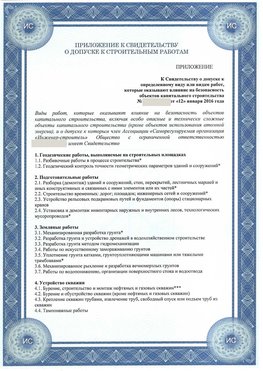 Приложение к свидетельству о допуске к строительным работам Жирновск СРО в строительстве